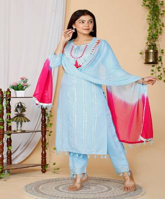Blue embroidered rayon kurta-suits 2