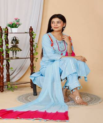 Blue embroidered rayon kurta-suits 4