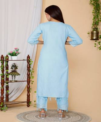 Blue embroidered rayon kurta-suits 5