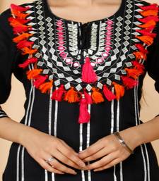 Black embroidered rayon kurta-suits