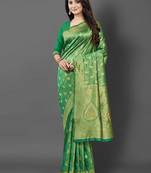 SAREE MALL Women's Silk Blend Green Woven Design Celebrity Saree With Blouse Piece