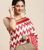 SAREE MALL Women's Dola Silk White Printed Designer Saree With Blouse Piece