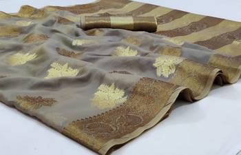 Dark Grey Woven Organza Saree With Blouse 2