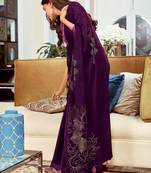 SAREE MALL Women's Silk Blend Purple Embellished Celebrity Saree With Blouse Piece