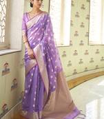 SAREE MALL Women's Silk Blend purple Woven Design Handloom Saree With Blouse Piece