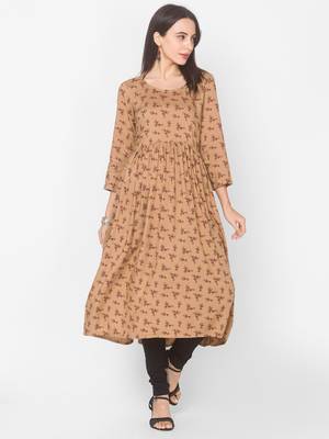 Brown printed viscose kurtas-and-kurtis 1