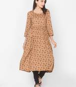 Brown printed viscose kurtas-and-kurtis
