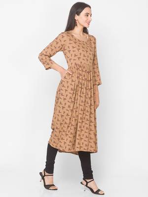 Brown printed viscose kurtas-and-kurtis 2