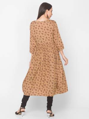 Brown printed viscose kurtas-and-kurtis 3