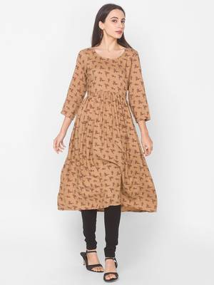 Brown printed viscose kurtas-and-kurtis 4