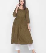 Olive printed viscose kurtas-and-kurtis