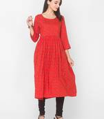 Orange printed viscose kurtas-and-kurtis