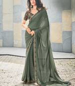 SAREE MALL Women's Georgette Grey Printed Designer Saree With Blouse Piece