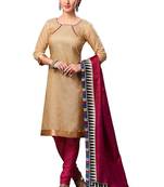 Cream plain Jute Silk unstitched churidar  dress-materials