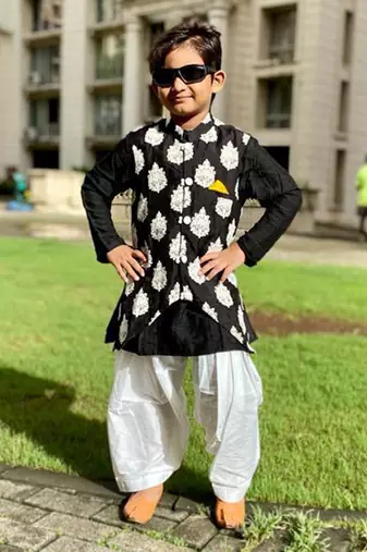 White Thread Embroidered Jacket with Kurta and Patiala