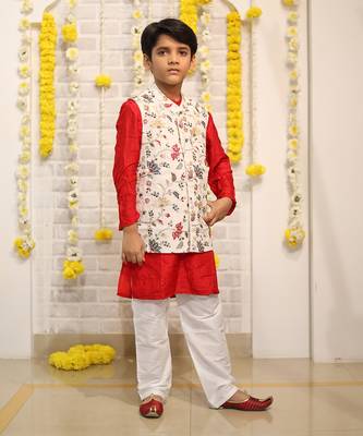 Embroidered Cotton Jacket with Kurta and Pajama 2