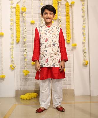 Embroidered Cotton Jacket with Kurta and Pajama 1