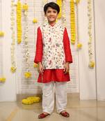 Embroidered Cotton Jacket with Kurta and Pajama