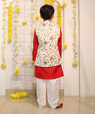 Embroidered Cotton Jacket with Kurta and Pajama 3