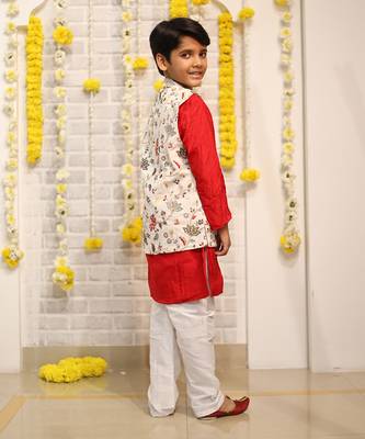 Embroidered Cotton Jacket with Kurta and Pajama 4