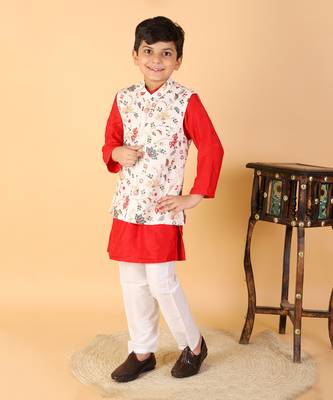 Embroidered Cotton Jacket with Kurta and Pajama 5
