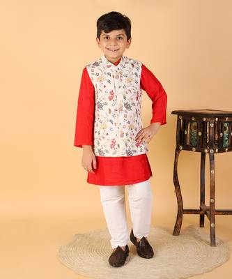 Embroidered Cotton Jacket with Kurta and Pajama 6