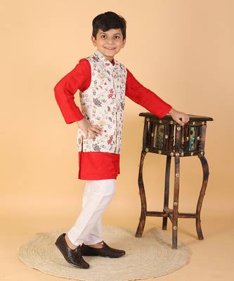 Embroidered Cotton Jacket with Kurta and Pajama 7