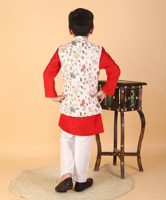 Embroidered Cotton Jacket with Kurta and Pajama 8