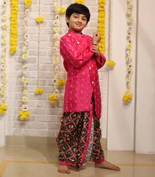 Pink Embroidered Kurta with Green Dhoti