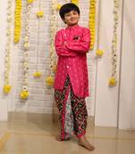 Pink Embroidered Kurta with Green Dhoti