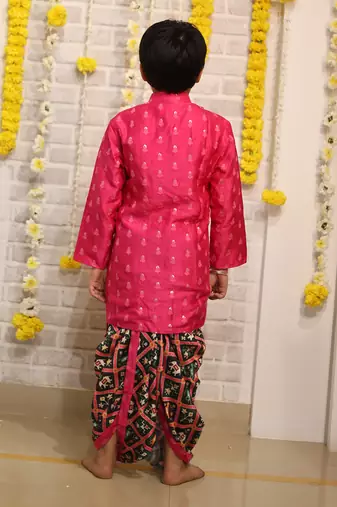Pink Embroidered Kurta with Green Dhoti