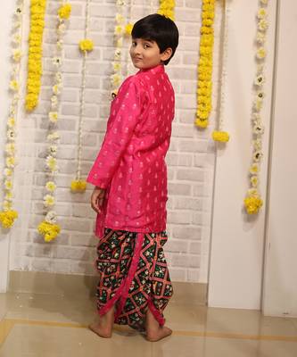 Pink Embroidered Kurta with Green Dhoti 5