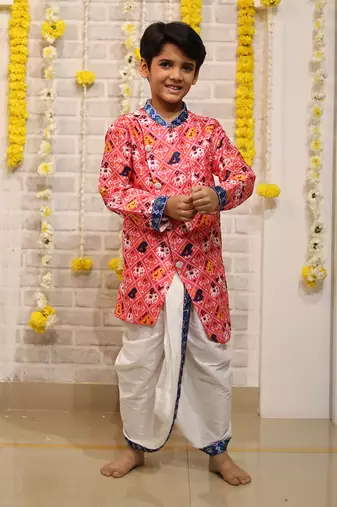 Patola print kurta with off white dhoti