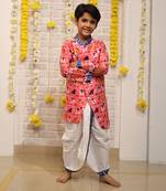 Patola print kurta with off white dhoti