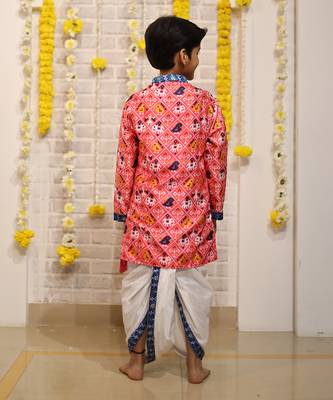 Patola print kurta with off white dhoti 4
