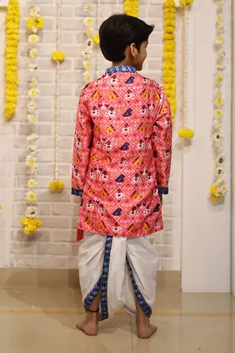 Patola print kurta with off white dhoti