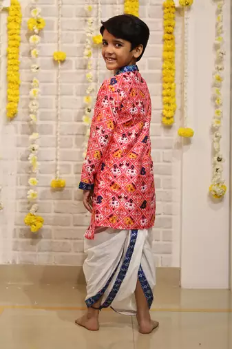 Patola print kurta with off white dhoti