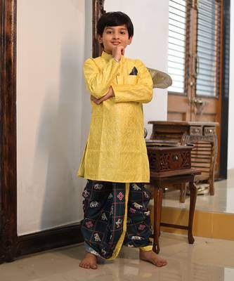 Yellow Embroidery Kurta with Printed Dhoti 1