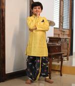 Yellow Embroidery Kurta with Printed Dhoti