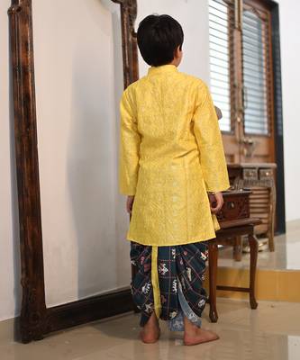 Yellow Embroidery Kurta with Printed Dhoti 4