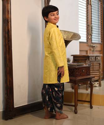 Yellow Embroidery Kurta with Printed Dhoti 5