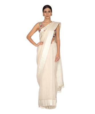 Ivory Chanderi Saree 1