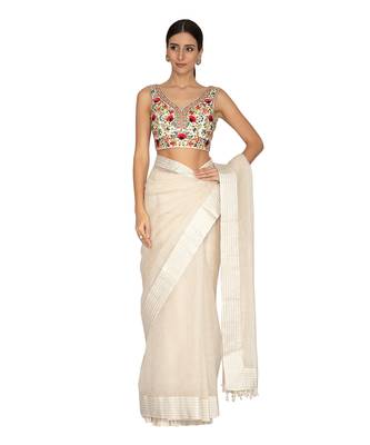 Ivory Chanderi Saree 4