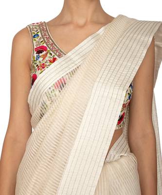 Ivory Chanderi Saree 6