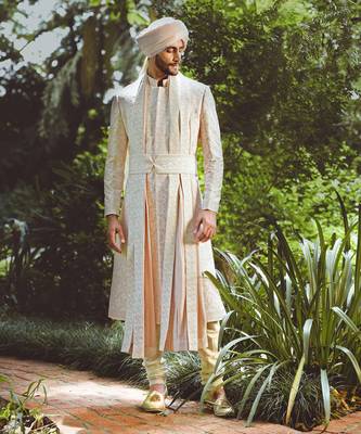 Light Pink Floral Embroidered Silk Sherwani Set 2