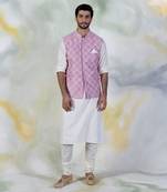 Onion Pink Floral Embroidered Silk Bandi Jacket