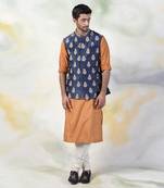 Navy Blue Floral Embroidered Silk Bandi Jacket