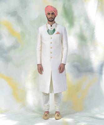 Ivory Micro-Quilted Silk Sherwani 1