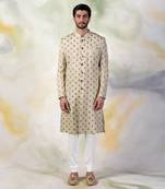 Cream Pintuck Zardozi Embroidered Sherwani Set