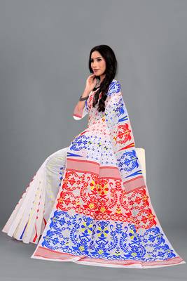 White Woven Cotton Silk Saree Without Blouse 3